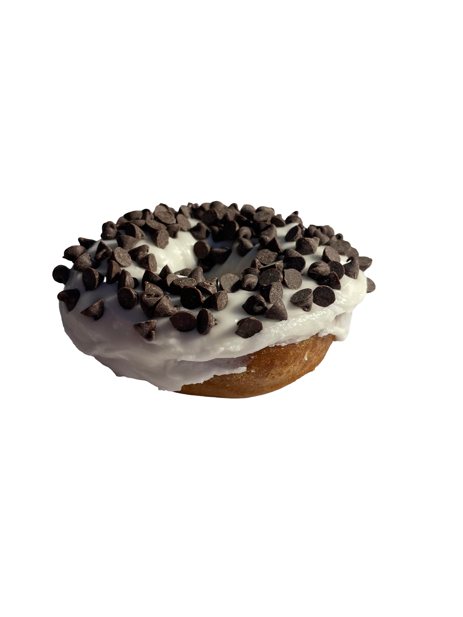 Our vanilla cake donut with vanilla frosting and chocolate chips