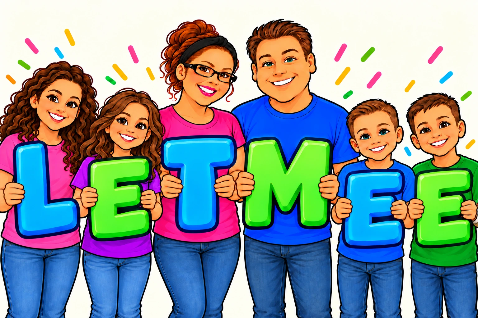 Our LETMEE family holding the letters of our family bakery name